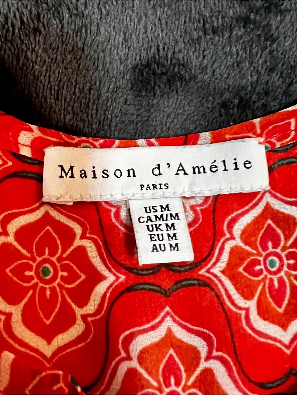 Maison d’Amelie Wms Red Chiffon Sheer Motif Balloon Sleeve Pleated Boho Top M - Picture 8 of 12
